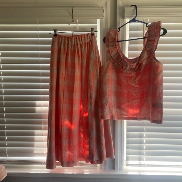 Boden Peach Gingham Matching Skirt and Top Set - Picture 2 of 11